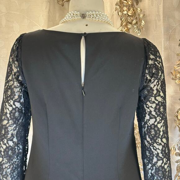 White House Black Market Women’s 12 Black Lace Sleeve Shift Cocktail Dress - Picture 5 of 12